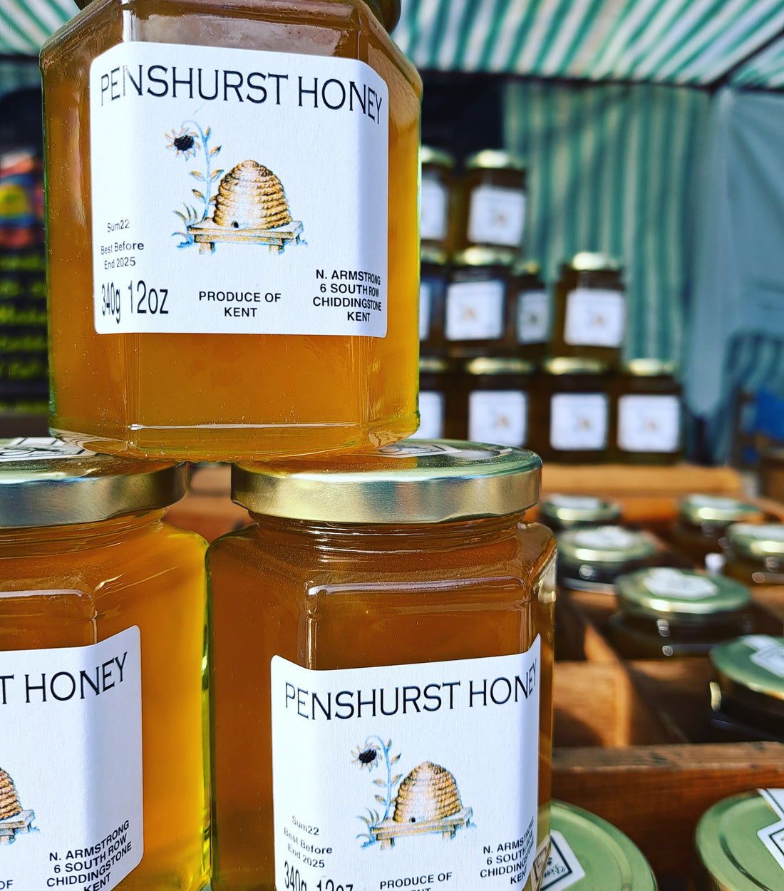 A pile of jars of Penshurst Honey from the 2026 harvest